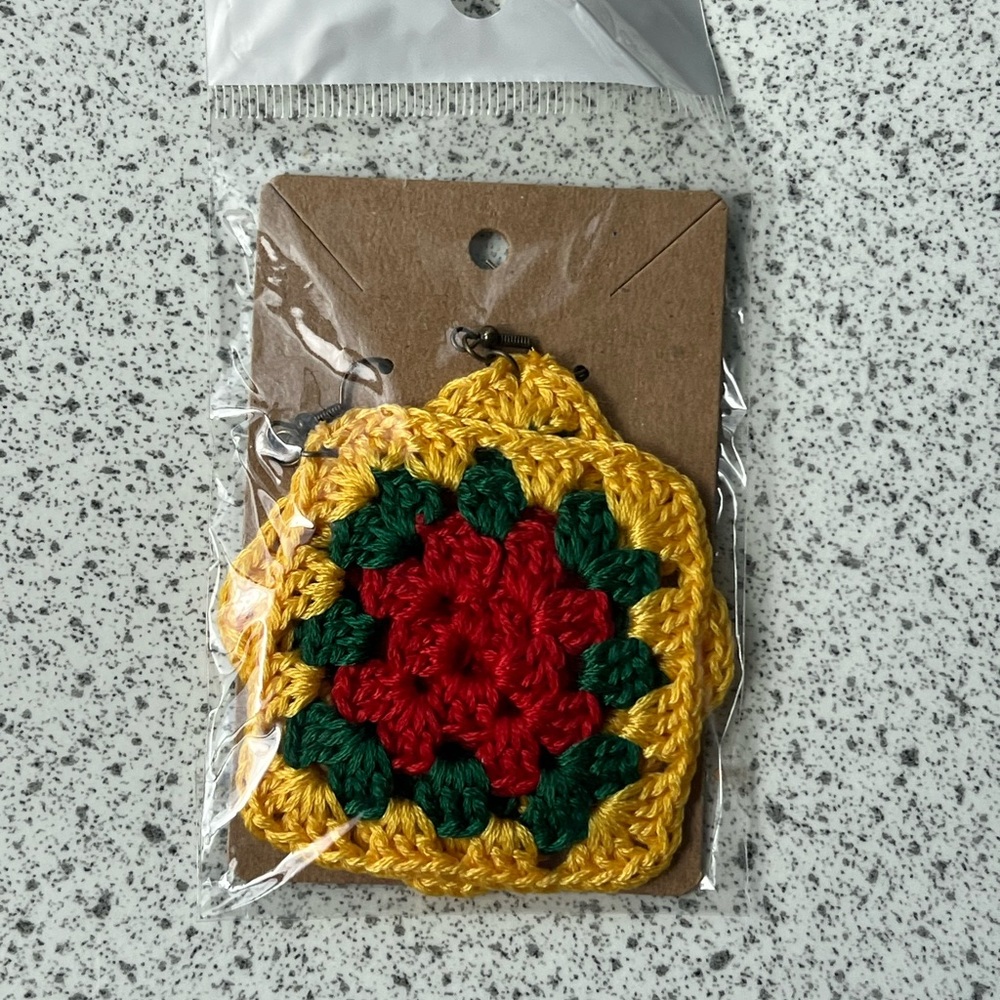 Crochet Rasta Granny Square Earrings